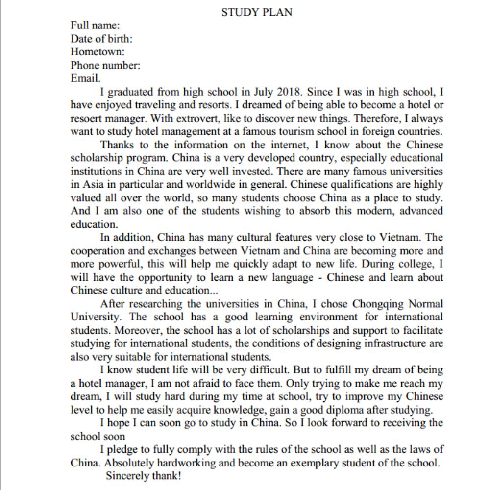 Mẫu kế hoạch học tập 1